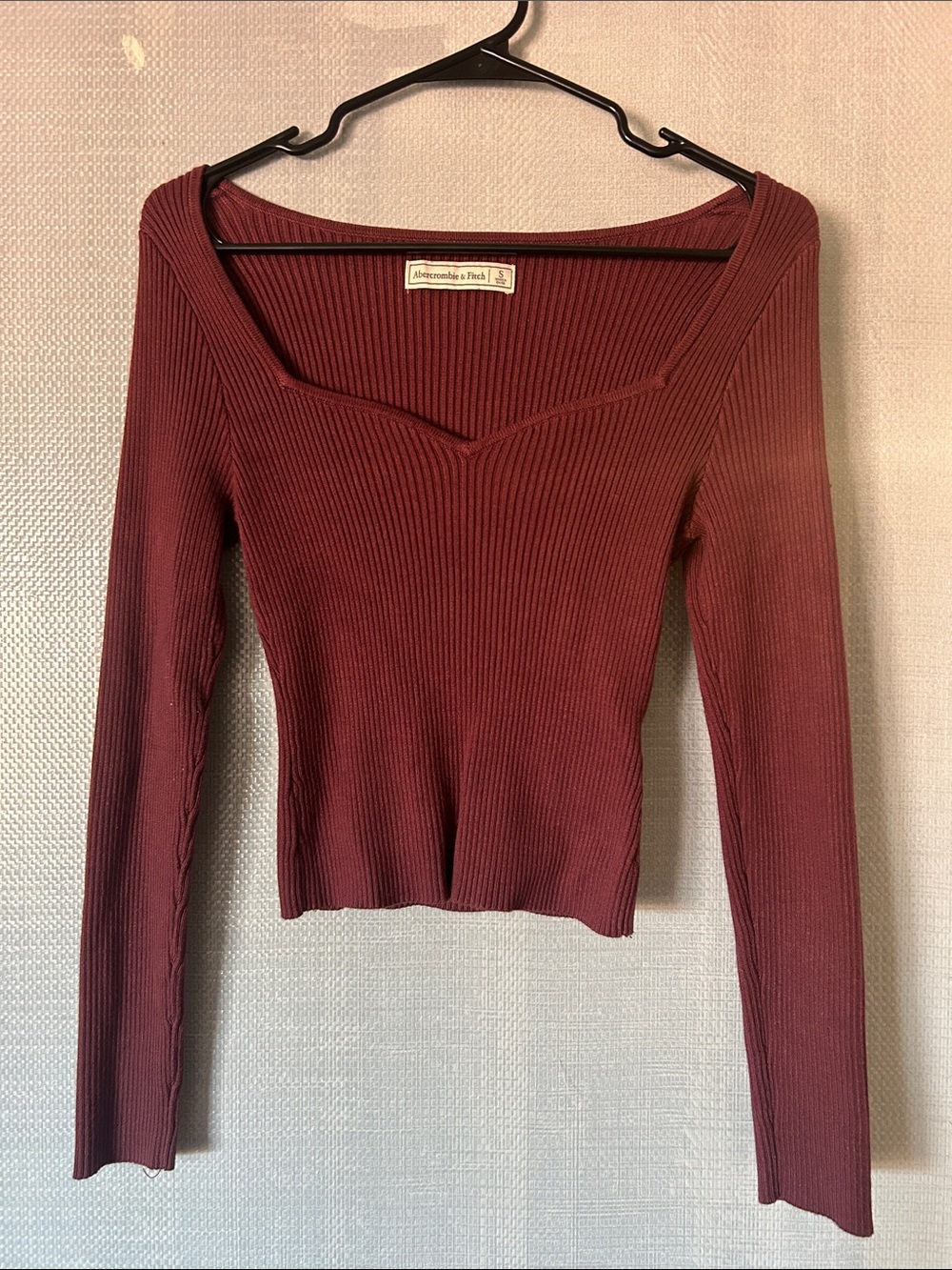 Abercrombie & Fitch Women's Ribbed Long Sleeve Top - Wine